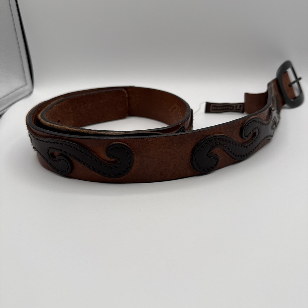 Vintage Trafalgar Leather Rawhite Horse Hair Western Style Men's Belt Sz 36 90 - Picture 6 of 10